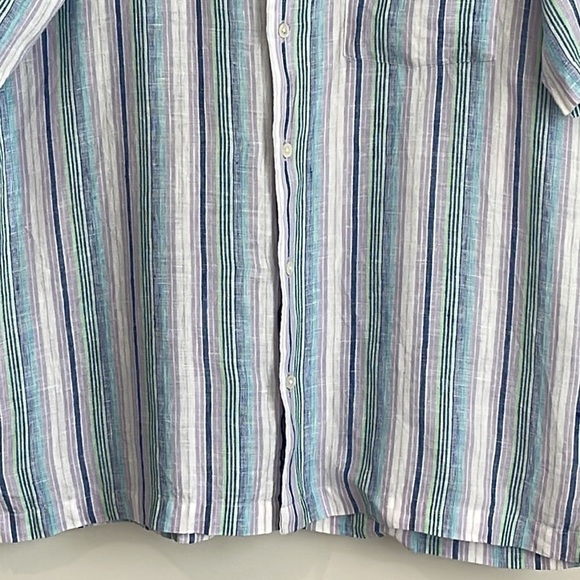 GRANT THOMAS PURE LINEN STRIPE BUTTON DOWN SHIRT SIZE MEDIUM - Picture 3 of 7